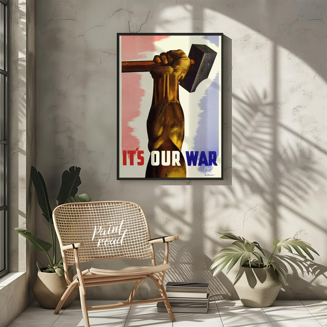 This enigmatic poster features the fragmented text "T5 OURWAR Atenatic," with disjointed lettering … for living room