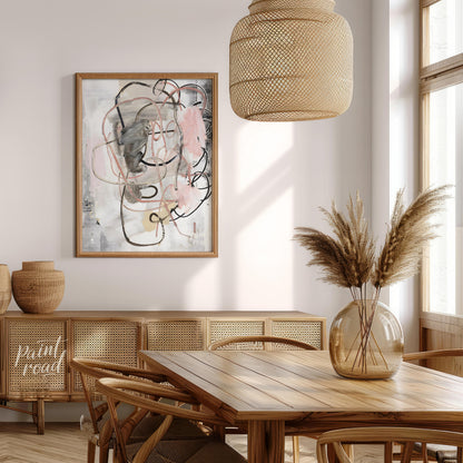 """Tangled Whispers"" presents an abstract composition with a dynamic interplay of gestural lines a… for dining room