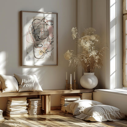 """Tangled Whispers"" presents an abstract composition with a dynamic interplay of gestural lines a… for living room