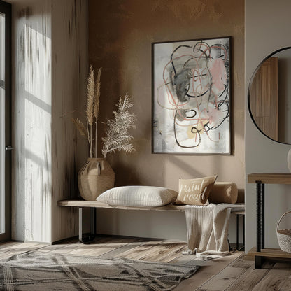 """Tangled Whispers"" presents an abstract composition with a dynamic interplay of gestural lines a… for living room