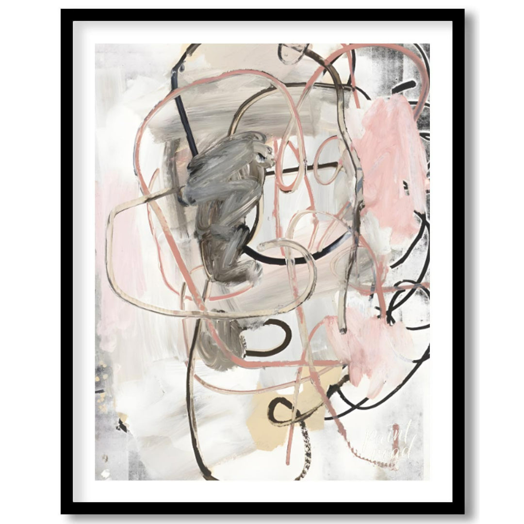 """Tangled Whispers"" presents an abstract composition with a dynamic interplay of gestural lines a… for space