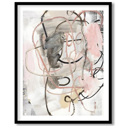 """Tangled Whispers"" presents an abstract composition with a dynamic interplay of gestural lines a… for space
