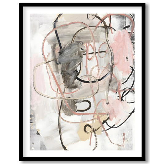 """Tangled Whispers"" presents an abstract composition with a dynamic interplay of gestural lines a… for space