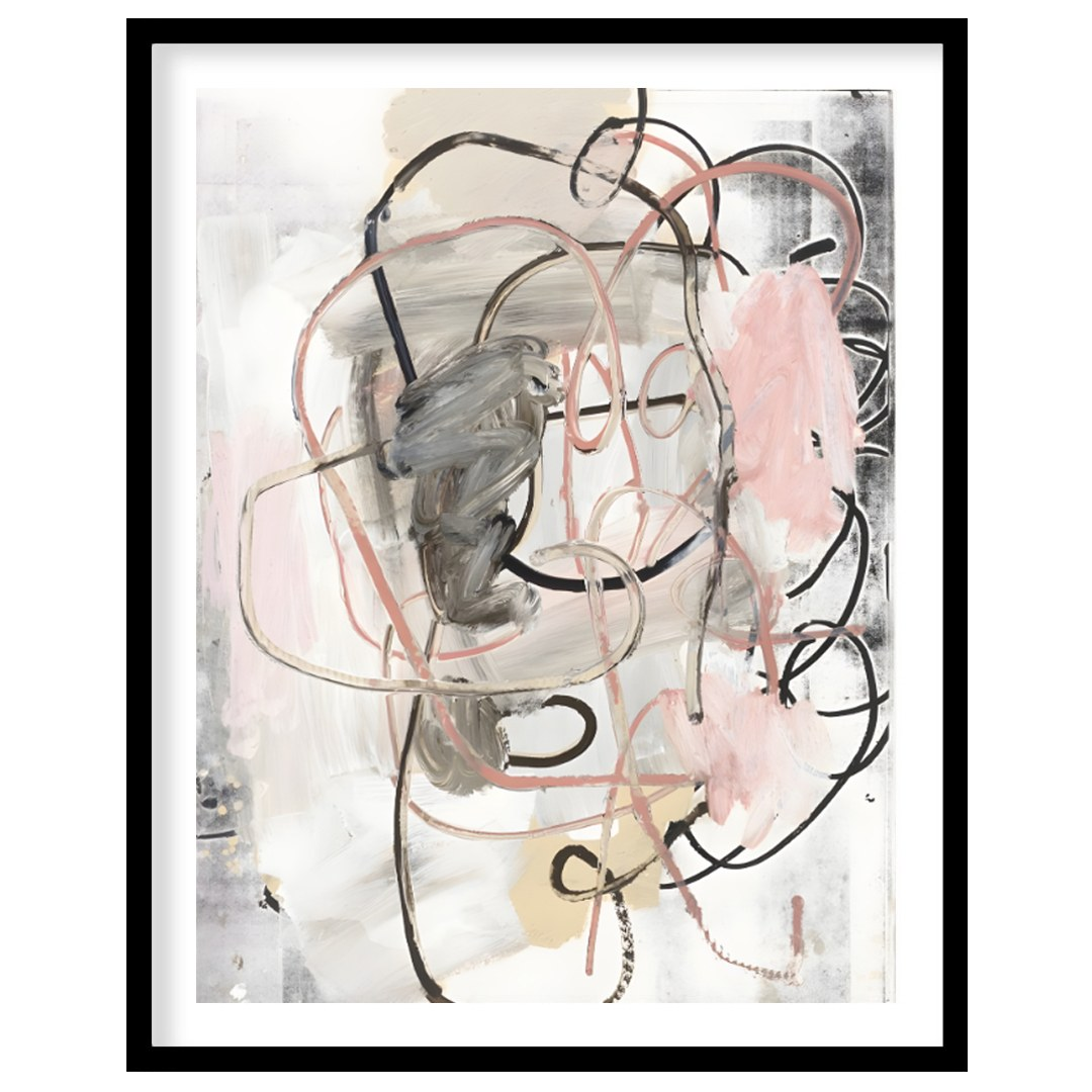 """Tangled Whispers"" presents an abstract composition with a dynamic interplay of gestural lines a… for space
