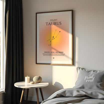 This Taurus zodiac sign poster represents individuals born between April 20 and May 20, featuring a… for bedroom