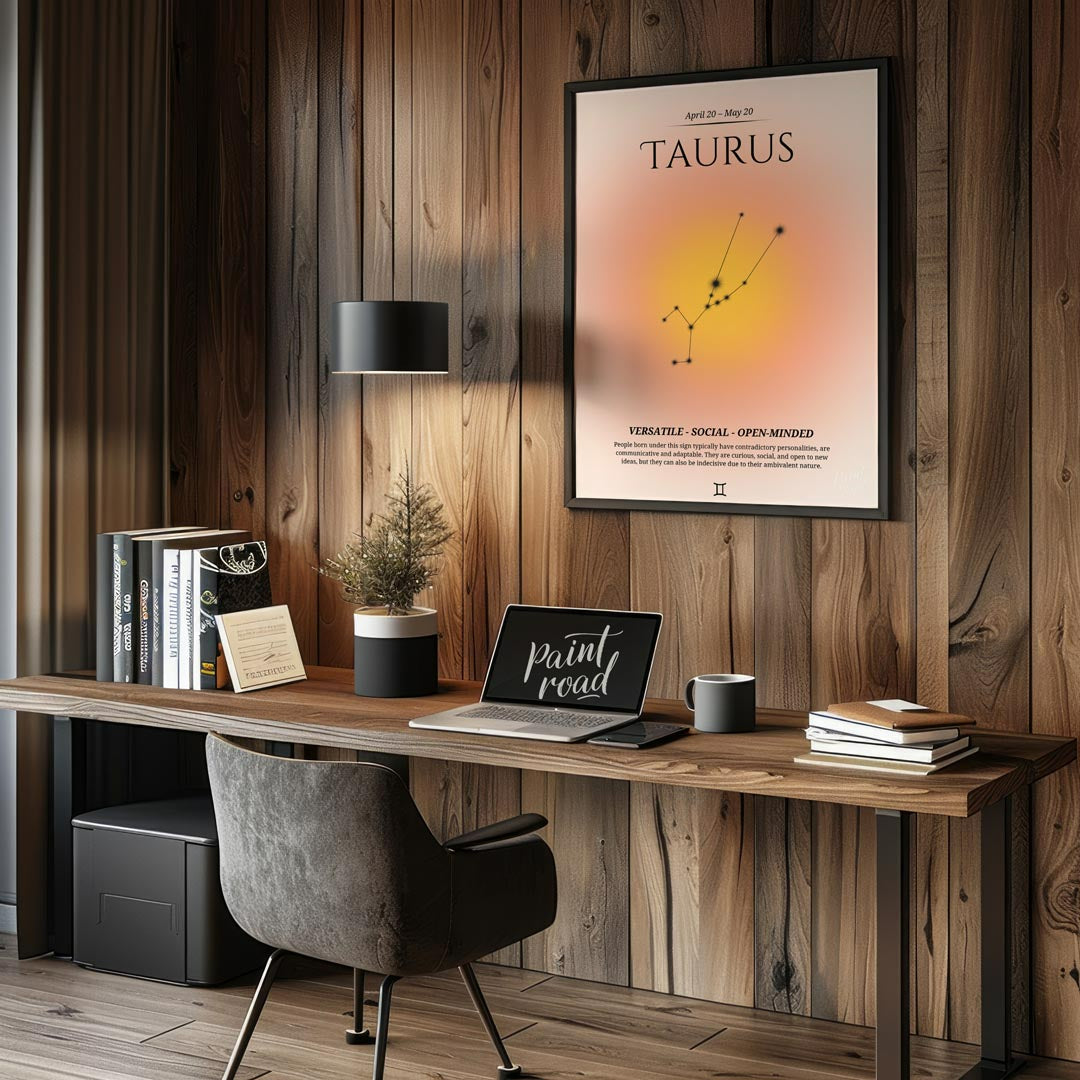 This Taurus zodiac sign poster represents individuals born between April 20 and May 20, featuring a… for office