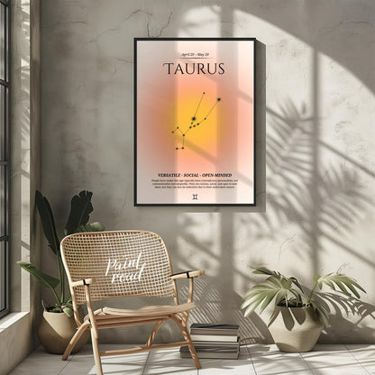 This Taurus zodiac sign poster represents individuals born between April 20 and May 20, featuring a… for other