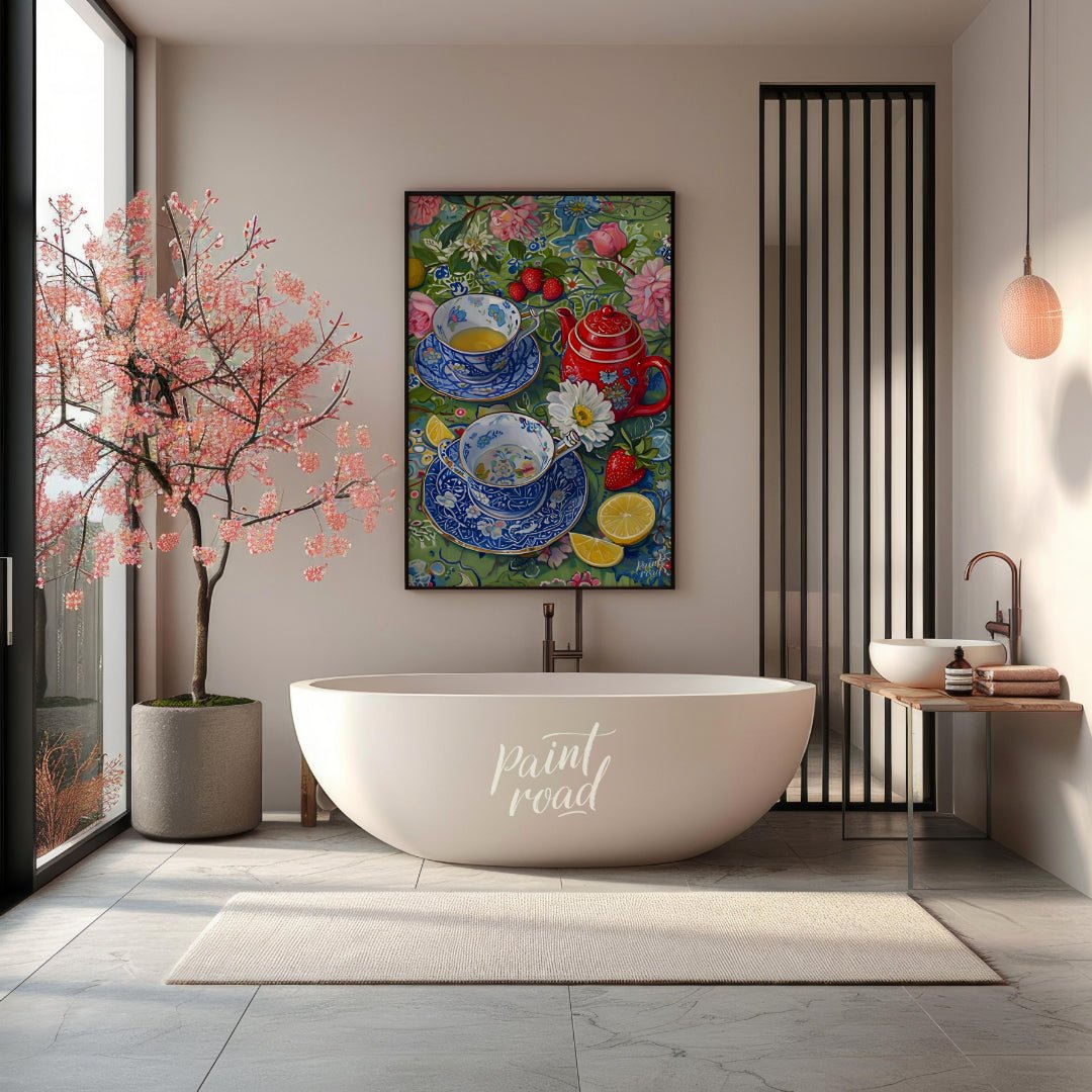 Tea Time Garden Painting at Tea Time Garden buy online at Paint Road featuring abundant arrangement and bloom