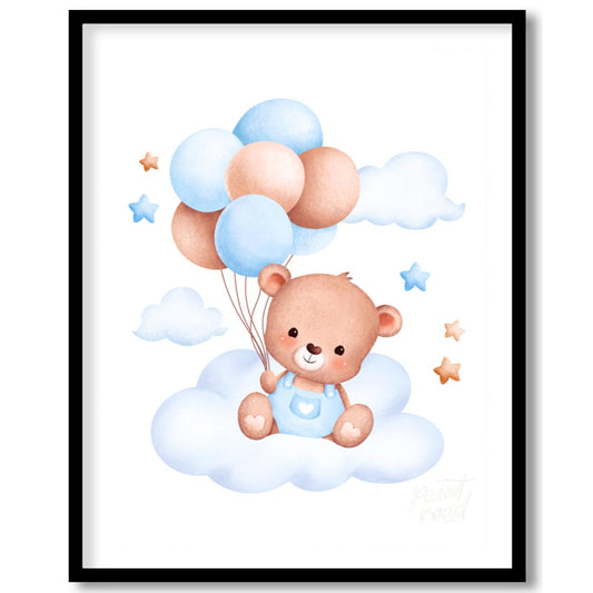 This enchanting artwork features an adorable teddy bear sitting calmly on a fluffy cloud, cradling … for abode