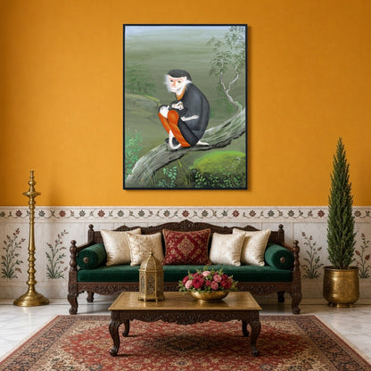 Discover an exquisite portrayal of maternal affection in this Indian miniature art print, featuring for Sitting Area