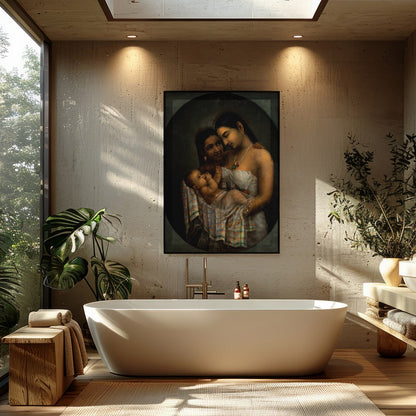 Experience the profound bond of motherhood captured in this exquisite artwork. Featuring a tender for Bathroom
