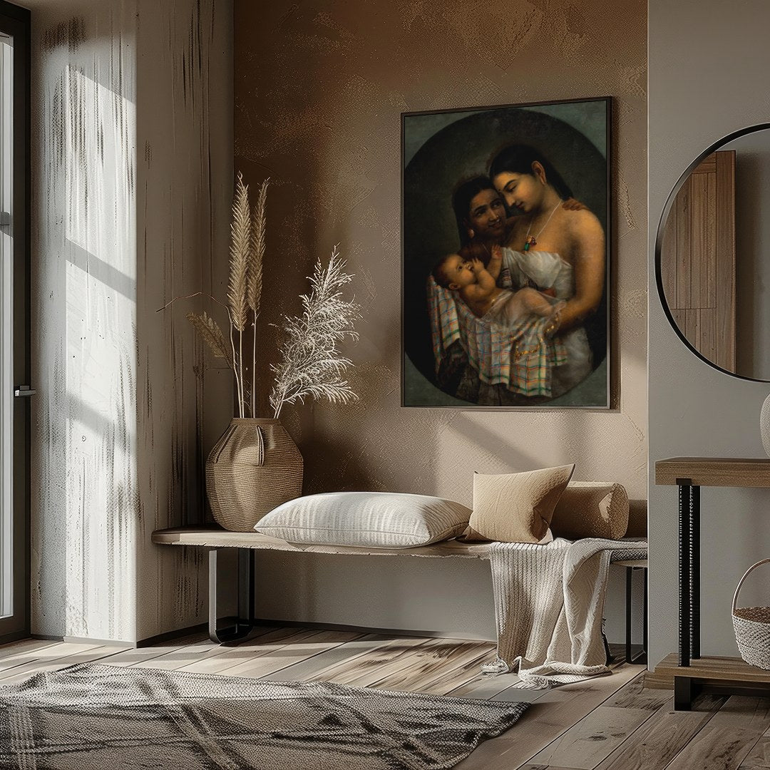 Experience the profound bond of motherhood captured in this exquisite artwork. Featuring a tender for decor
