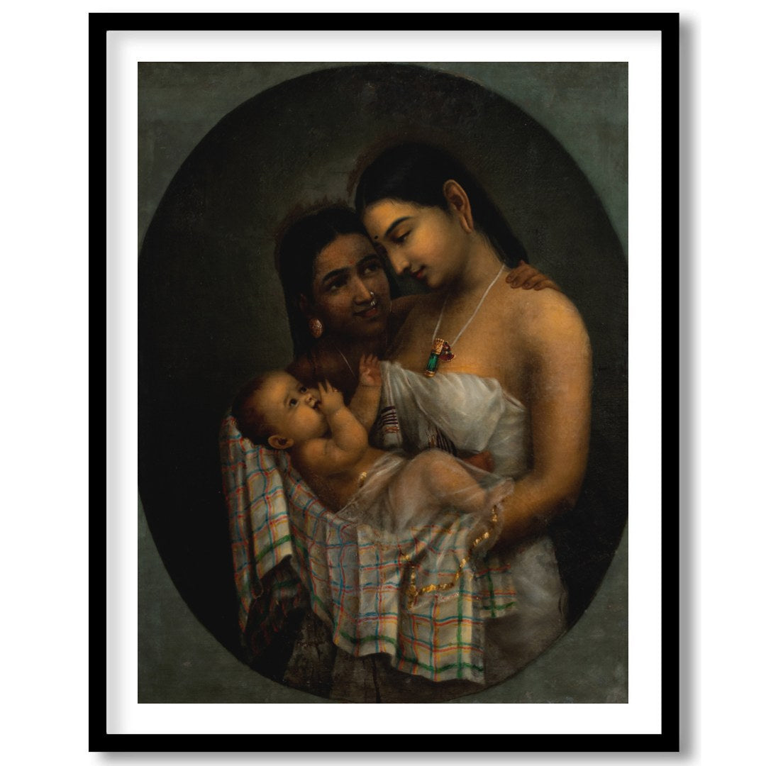Experience the profound bond of motherhood captured in this exquisite artwork. Featuring a tender for place