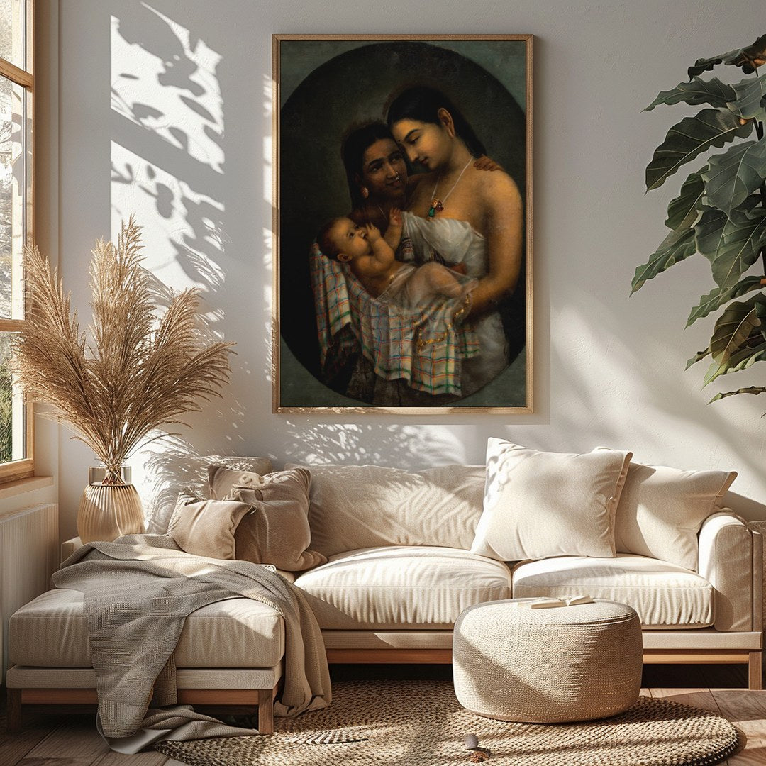 Experience the profound bond of motherhood captured in this exquisite artwork. Featuring a tender for Sitting Area