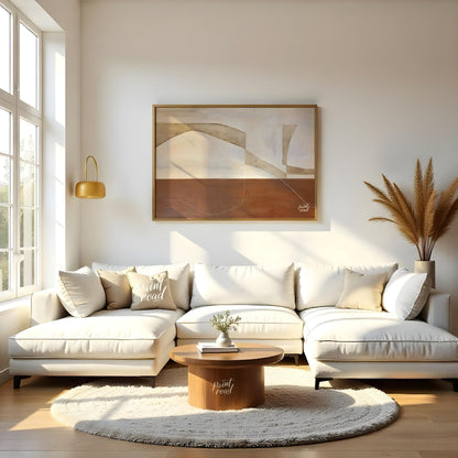 """Terra Arches"" presents a serene composition of abstract forms and earthy tones, evoking a sense… for living room