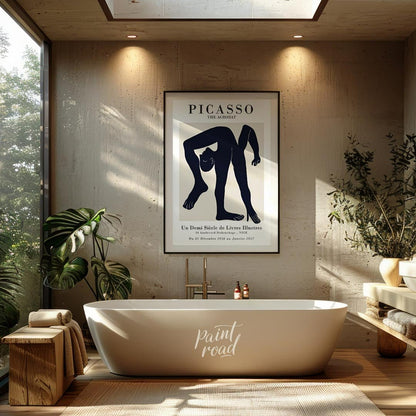This elegant exhibition poster advertises “PICASSO THE ACROBAT / Un Demi Siècle de Livres Illustres… for bathroom