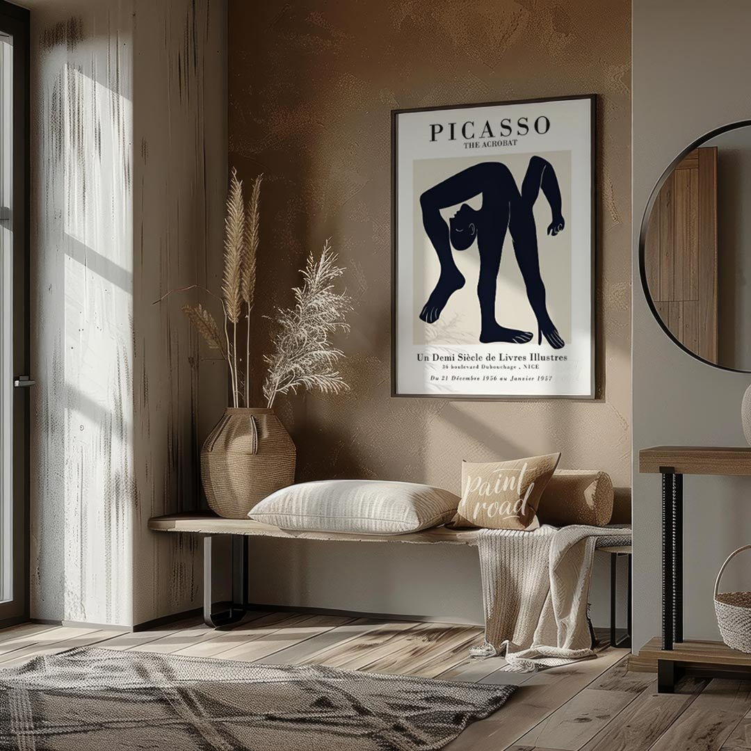 This elegant exhibition poster advertises “PICASSO THE ACROBAT / Un Demi Siècle de Livres Illustres… for entryway