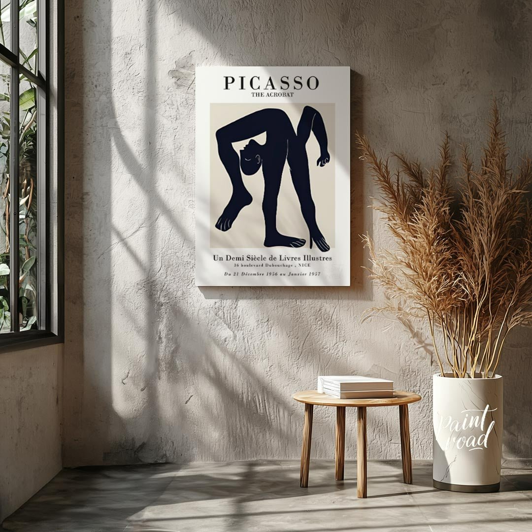 This elegant exhibition poster advertises “PICASSO THE ACROBAT / Un Demi Siècle de Livres Illustres… for living room