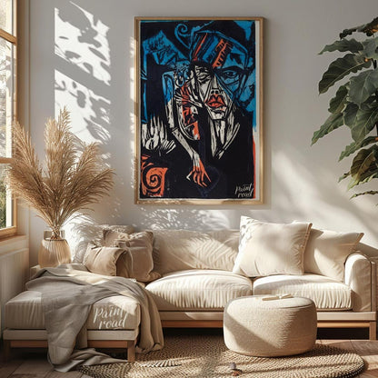 The Agonies of Love" by Ernst Ludwig Kirchner is a powerful woodcut that delves into the complex an… for living room