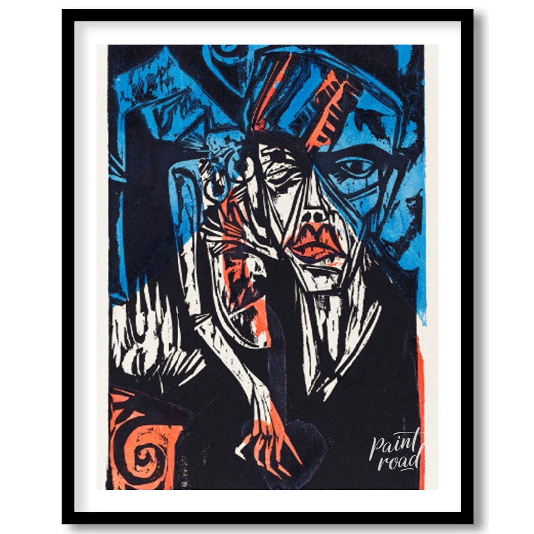 The Agonies of Love" by Ernst Ludwig Kirchner is a powerful woodcut that delves into the complex an… for room