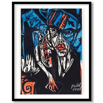 The Agonies of Love" by Ernst Ludwig Kirchner is a powerful woodcut that delves into the complex an… for room