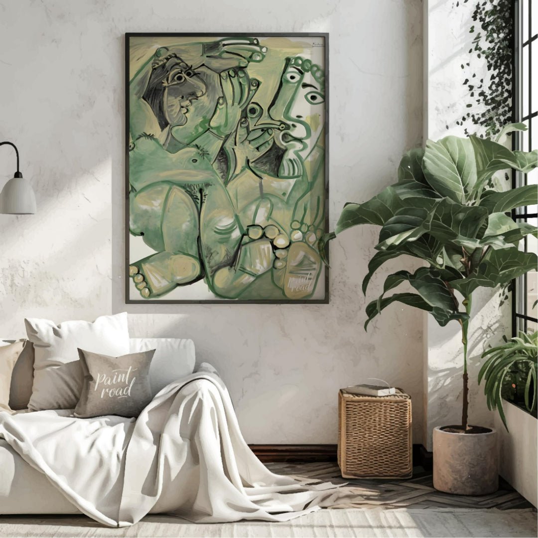 This compelling and large-scale painting by Pablo Picasso, likely titled “The Artist and His Model,… for living room