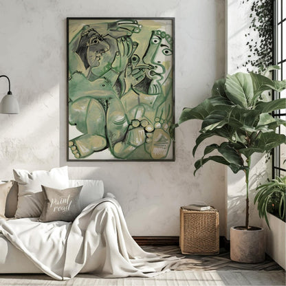 This compelling and large-scale painting by Pablo Picasso, likely titled “The Artist and His Model,… for living room