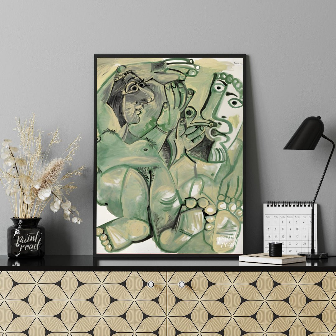 This compelling and large-scale painting by Pablo Picasso, likely titled “The Artist and His Model,… for office
