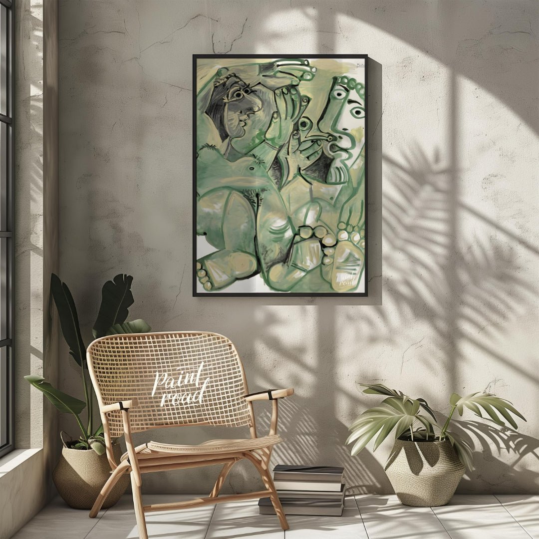 The Artist and His Model Painting available online at Paintroad showing abstract figures art collector and art gallery