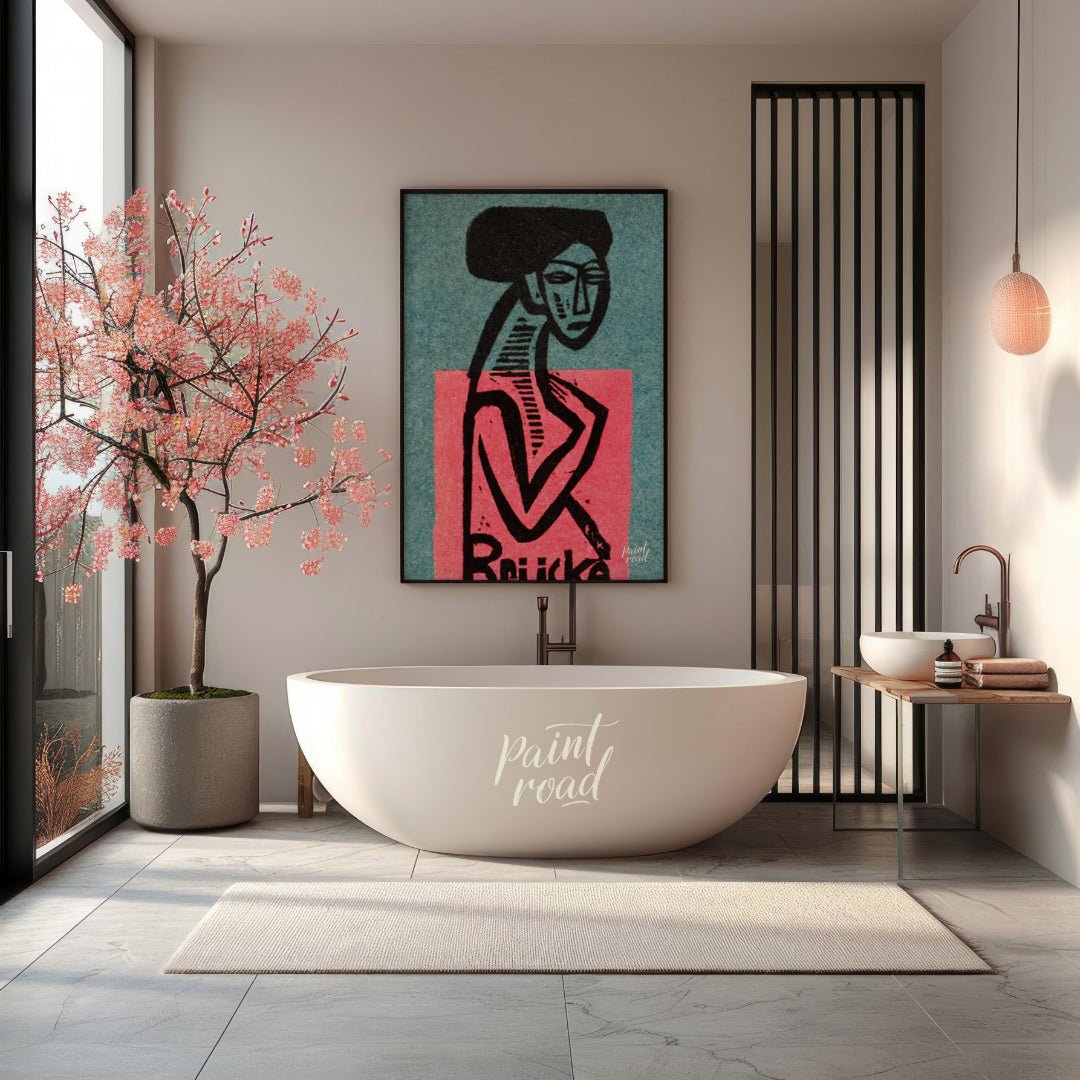 This artwork is a striking woodcut likely associated with the German Expressionist art group “Die B… for bathroom