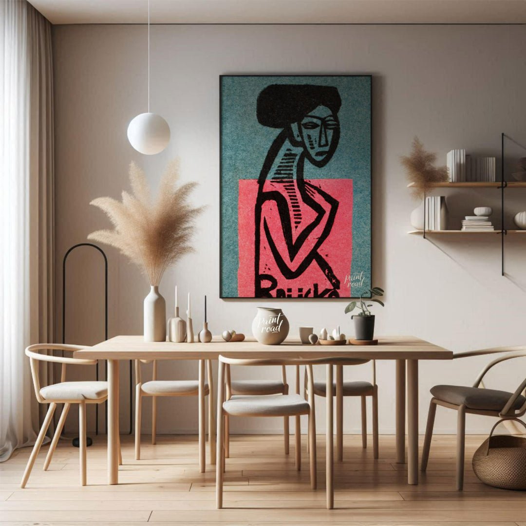 This artwork is a striking woodcut likely associated with the German Expressionist art group “Die B… for dining room