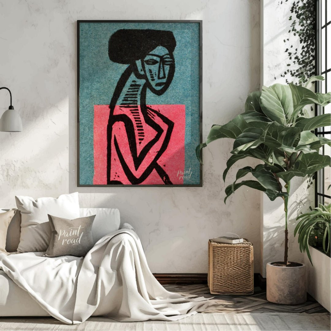 This artwork is a striking woodcut likely associated with the German Expressionist art group “Die B… for living room