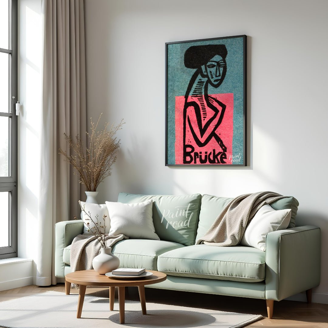 This artwork is a striking woodcut likely associated with the German Expressionist art group “Die B… for living room