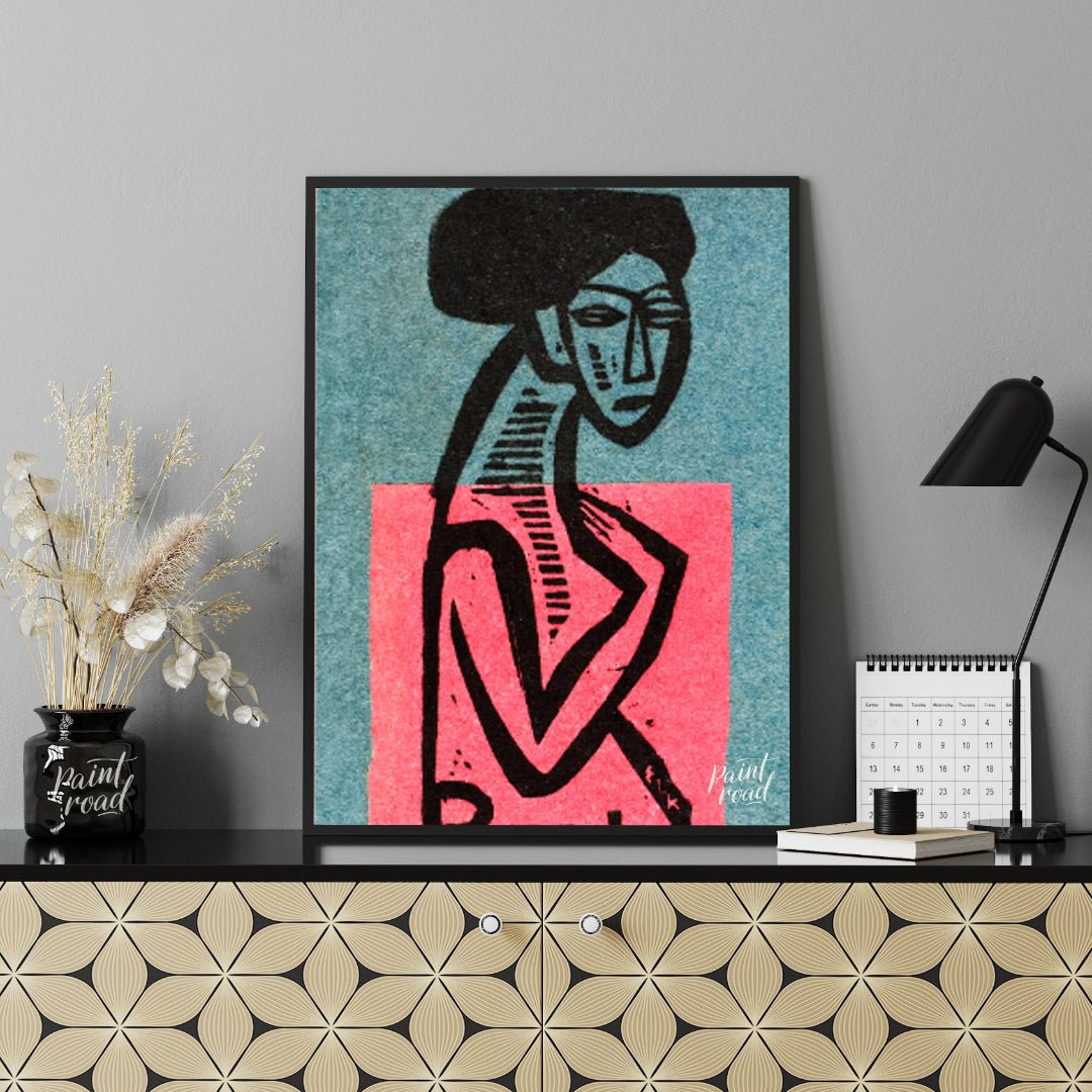 This artwork is a striking woodcut likely associated with the German Expressionist art group “Die B… for office