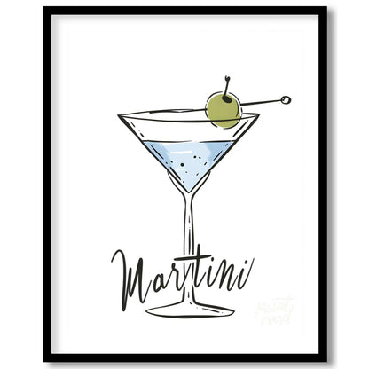 A stylish and minimalist illustration of a classic martini cocktail. The artwork features a hand-dr… for space