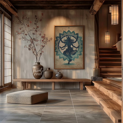 This captivating digital artwork depicts the Hindu god Shiva in his form as Nataraja, the Lord of D… for entryway