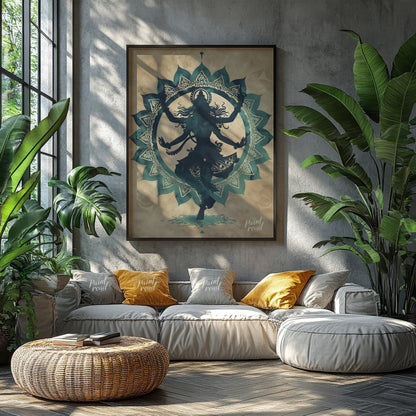 This captivating digital artwork depicts the Hindu god Shiva in his form as Nataraja, the Lord of D… for living room