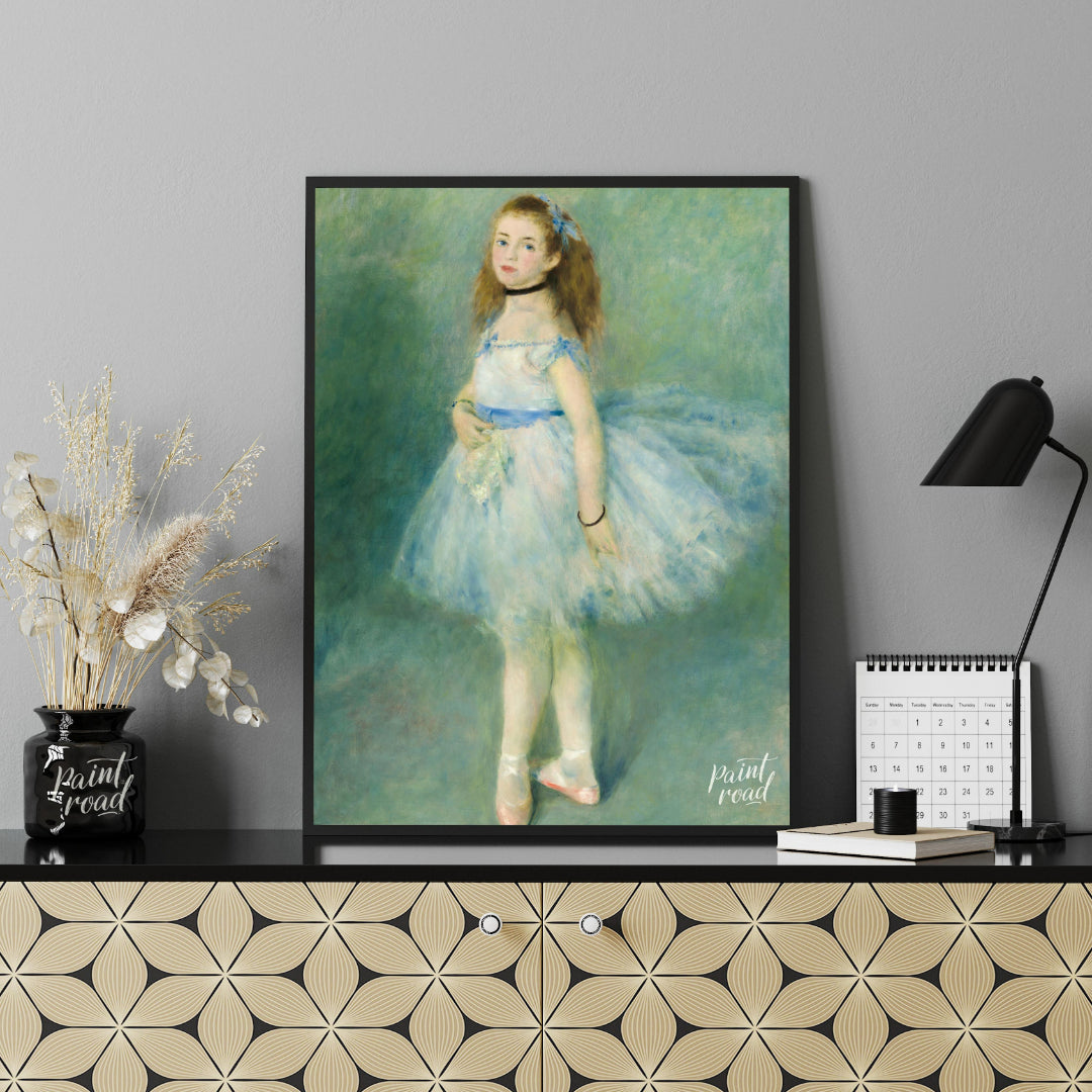 "This painting by Pierre-Auguste Renoir, titled ""The Dancer,"" captures the youthful grace and ele… for office