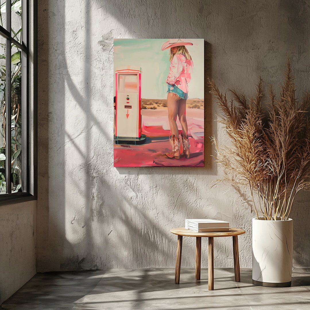 Step into a world of juxtaposition with 'The Desert Cowboy: Neon Dreams.' This artwork captures a for Entrance