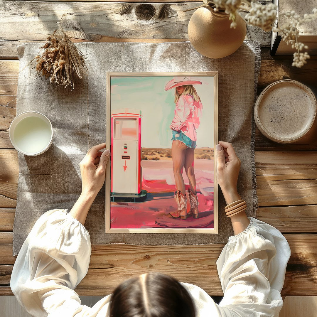 Step into a world of juxtaposition with 'The Desert Cowboy: Neon Dreams.' This artwork captures a for Kitchen