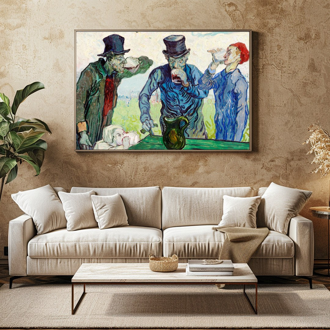 Experience the charm of 'The Drinkers,' a whimsical impressionist piece that captures a lively for Family Room