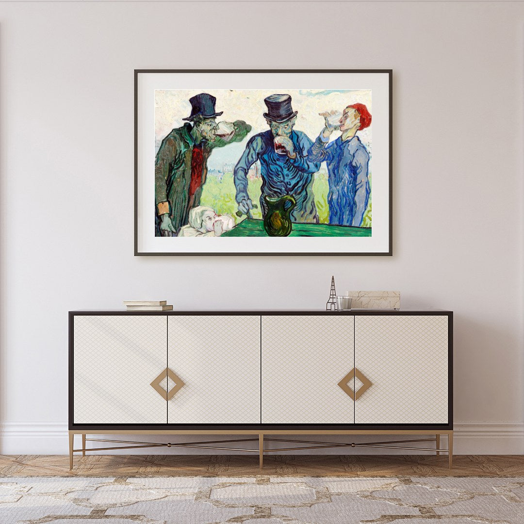 Experience the charm of 'The Drinkers,' a whimsical impressionist piece that captures a lively for Foyer