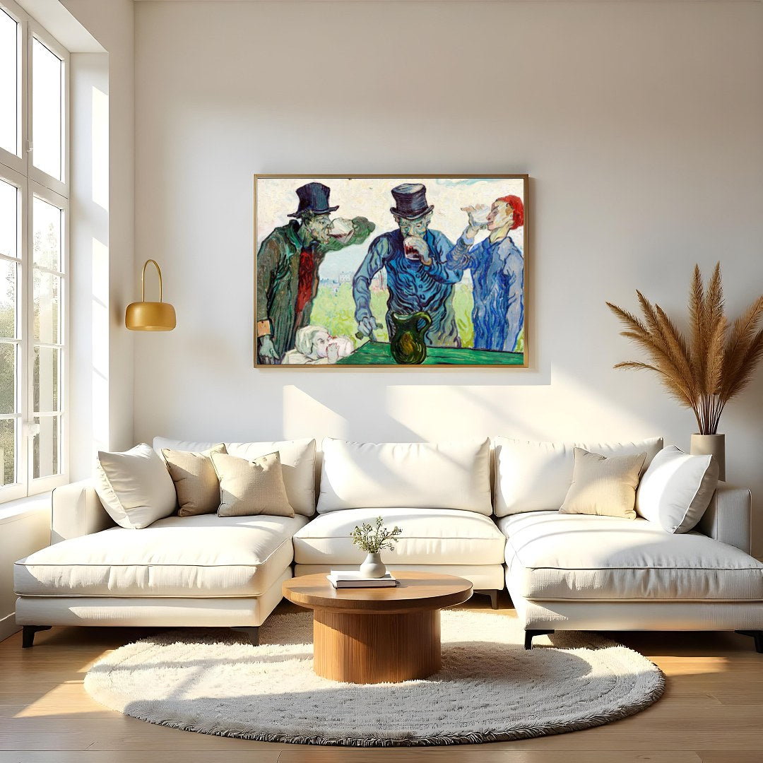 Experience the charm of 'The Drinkers,' a whimsical impressionist piece that captures a lively for Living Room