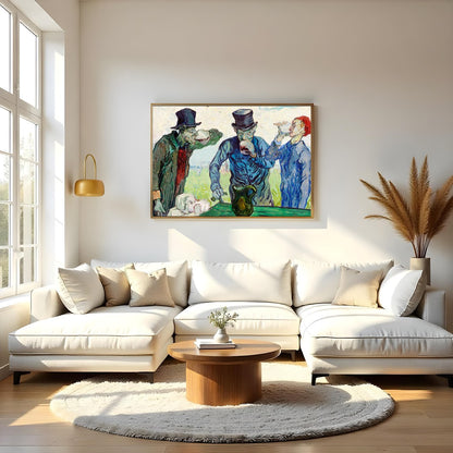 Experience the charm of 'The Drinkers,' a whimsical impressionist piece that captures a lively for Living Room