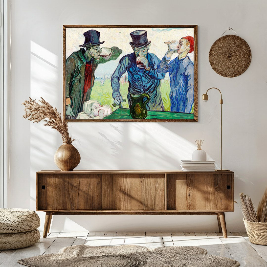 Experience the charm of 'The Drinkers,' a whimsical impressionist piece that captures a lively for Sitting Area