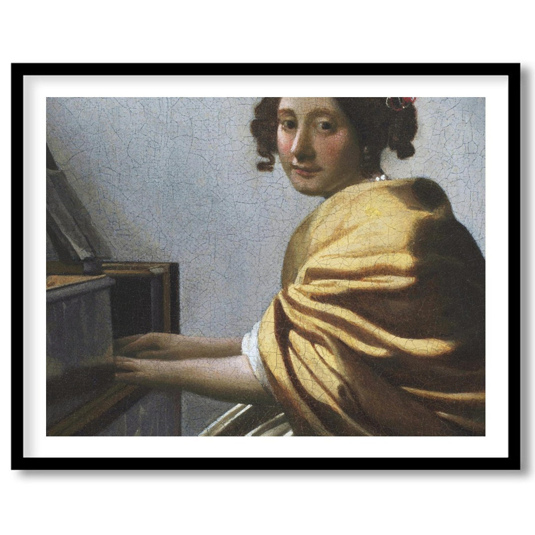 Immerse yourself in the subtle elegance of 'The Harpsichord Player's Gaze,' a masterful depiction for place
