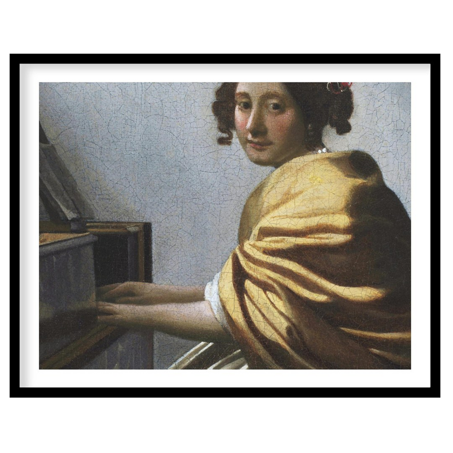 Immerse yourself in the subtle elegance of 'The Harpsichord Player's Gaze,' a masterful depiction for place