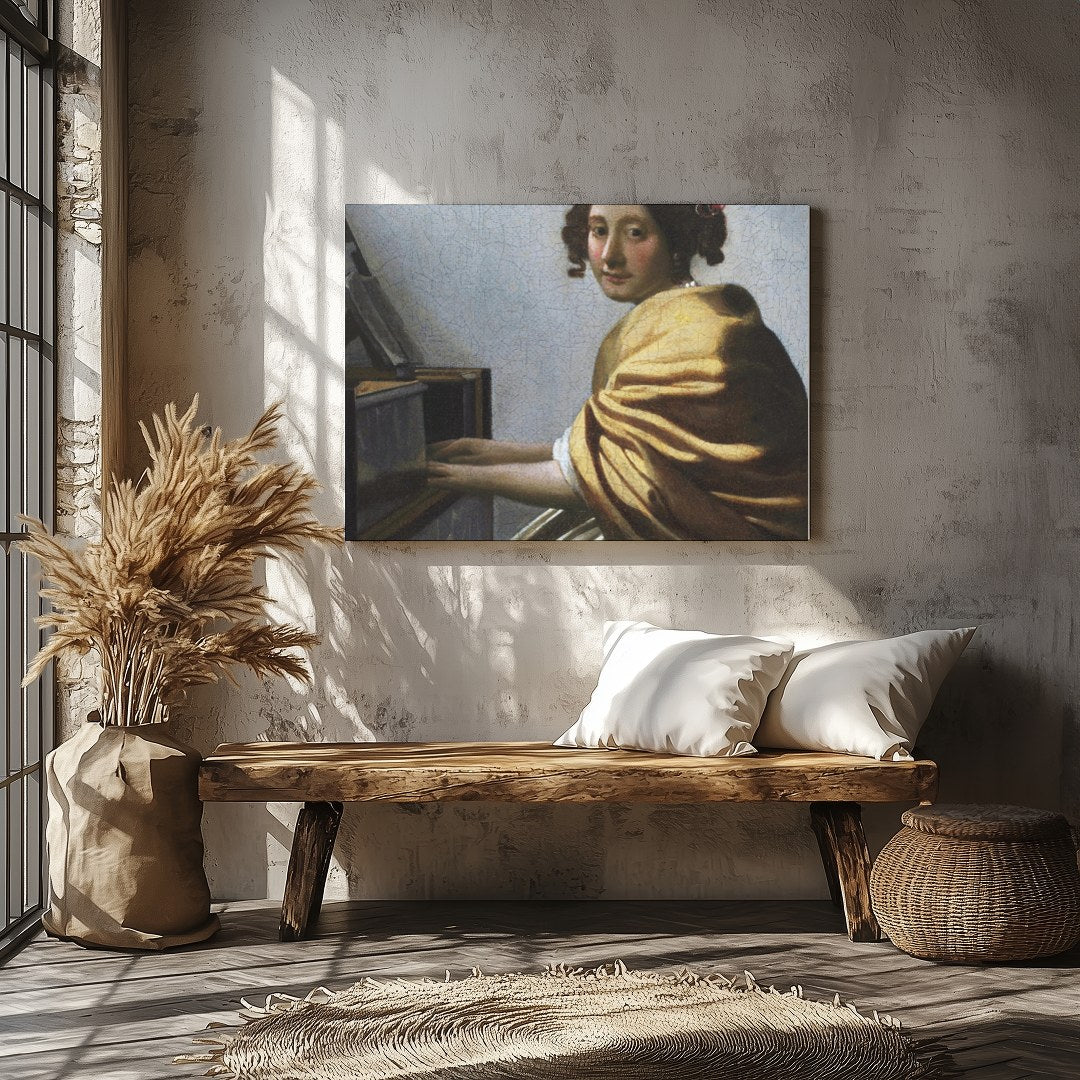 Immerse yourself in the subtle elegance of 'The Harpsichord Player's Gaze,' a masterful depiction for Veranda