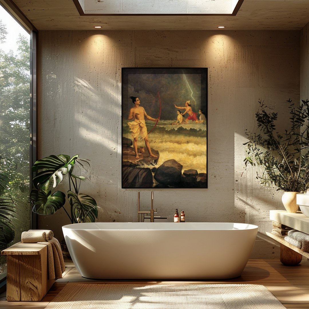 Immerse yourself in a dramatic tableau depicting a pivotal scene from ancient mythology, where for Bathroom