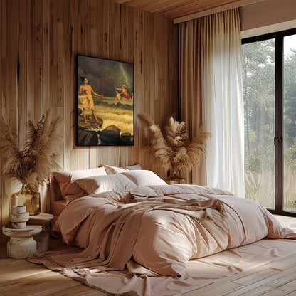 Immerse yourself in a dramatic tableau depicting a pivotal scene from ancient mythology, where for Bedroom